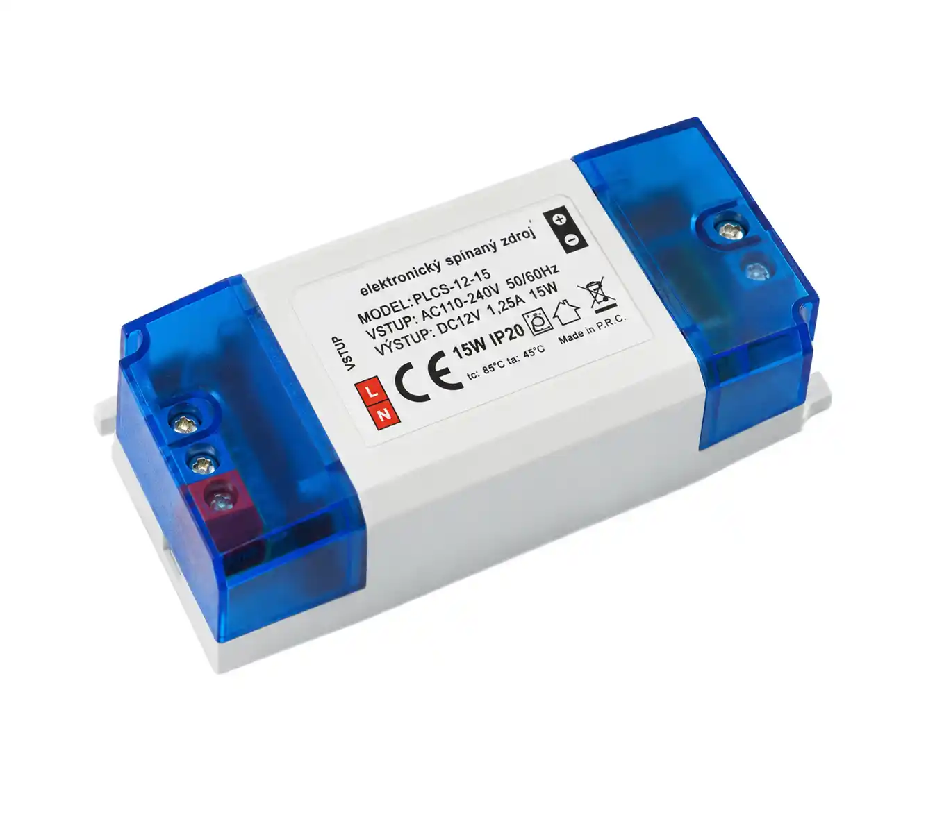 Nábytkový LED napájecí zdroj PLCS 12V 15W 1,25A IP20 s EMI filtrem pro montáž do nábytku a kuchyňských linek